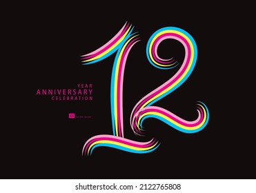 12 years anniversary celebration logotype colorful line vector, 12th birthday logo, 12 number, Banner template, vector design template elements for invitation card and poster, t-shirt design