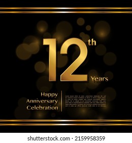 12 years anniversary celebration logotype with gold color, for booklet, leaflet, magazine, brochure poster, banner, web, invitation or greeting card. Vector illustrations