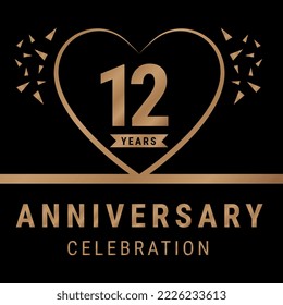 12 years anniversary celebration logotype. anniversary logo with golden color isolated on black background, vector design for celebration, invitation card, and greeting card. Eps10 Vector Illustration