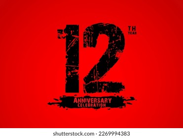 12 years anniversary celebration logotype on red background, 12th birthday logo, 12 number, anniversary year banner, anniversary design elements for invitation card and poster. number design vector