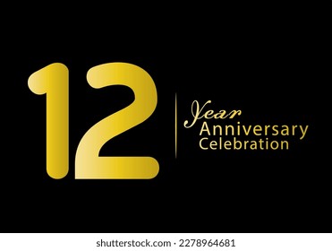 12 years anniversary celebration logotype gold color vector, 12th birthday logo, 12 number, anniversary year banner, anniversary design elements for invitation card and poster. number design vector