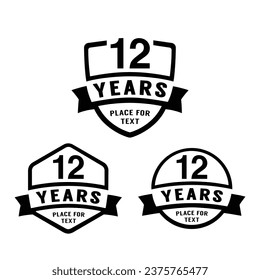 12 years anniversary celebration logotype. 12th anniversary logo collection. Set of anniversary design template. Vector illustration.