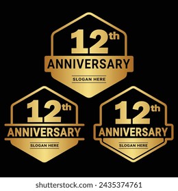 12 years anniversary celebration logotype. 12th anniversary logo collection. Set of anniversary design template. Vector and illustration.