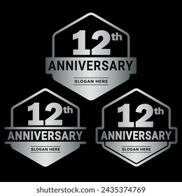 12 years anniversary celebration logotype. 12th anniversary logo collection. Set of anniversary design template. Vector and illustration.
