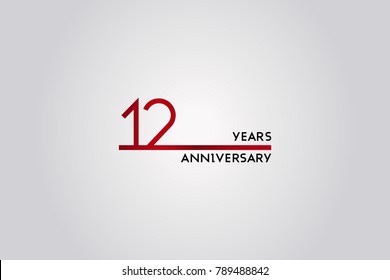 12 Years anniversary celebration logotype design using simple red line font, isolated on white background