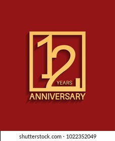 12 years anniversary design logotype golden color in square isolated on red background for celebration event