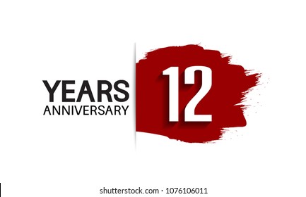 12 years anniversary design with red brush  isolated on white background for company celebration event