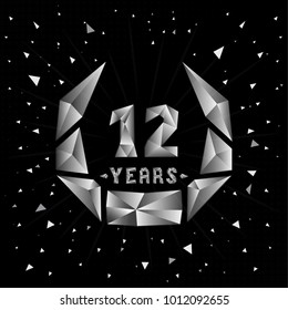 12 years anniversary design template. Low poly design.