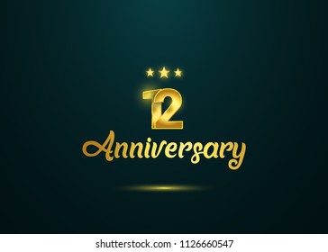 12 Years Anniversary with golden and shine background number isolated on green background. vector design for celebration, invitation card, and greeting card