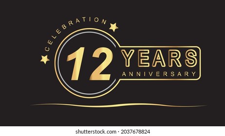 12 years anniversary golden and silver color with circle ring isolated on black background for anniversary celebration event luxury vector