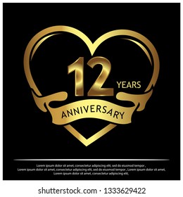 12 years anniversary golden. anniversary template design for web, game ,Creative poster, booklet, leaflet, flyer, magazine, invitation card - Vector