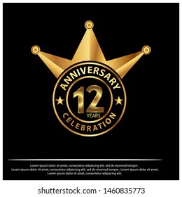 12 years anniversary golden. anniversary template design for web, game ,Creative poster, booklet, leaflet, flyer, magazine, invitation card - Vector