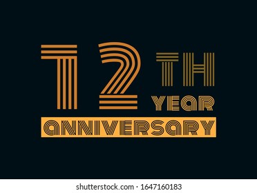 12 years anniversary line style gold color with the gray background 