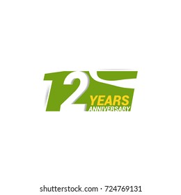 12 Years  Anniversary  Logo Celebration with negative space design. Isolated on White Background