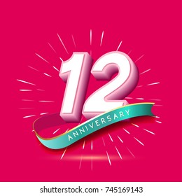 12 years anniversary logo celebration with firework and ribbon