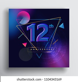 12 Years Anniversary Logo With Colorful Galactic Background, Vector Design Template Elements For Invitation Card And Poster Your Birthday Celebration.