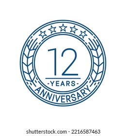 12 Years Anniversary Logo Template. 12th Line Art Vector And Illustration.