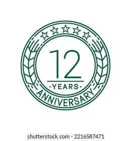 12 Years Anniversary Logo Template. 12th Line Art Vector And Illustration.