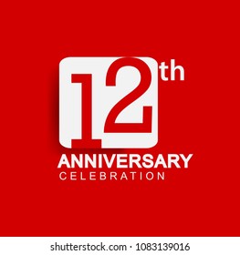 12 years anniversary logo with white square isolated on red background simple and modern design for anniversary celebration.
