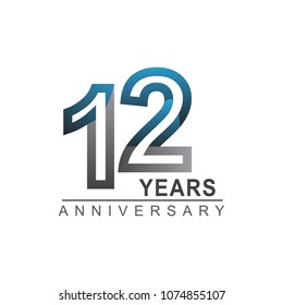 12 years anniversary logotype bold line number with grey and blue color for celebration event isolated on blue background
