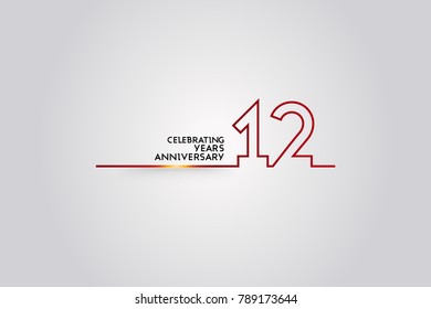 12 Years anniversary logotype with red colored  font numbers made of one  connected line, isolated on white background for company celebration event, birthday