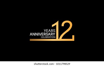12 years anniversary logotype with single line golden and silver color for celebration 