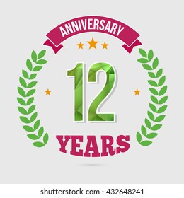 12 Years Anniversary with Low Poly Design and Laurel Ornaments