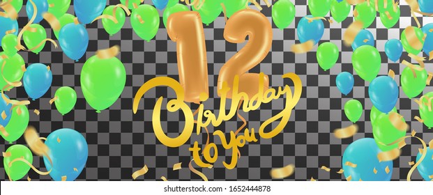 12 years anniversary party balloons template design poster,  illustration.
