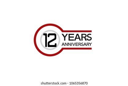 12 years anniversary red and gray color with circle isolated on red background for celebration event isolated on white background