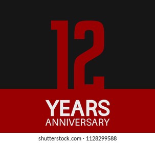 12 years anniversary simple design red number on black background for celebration template