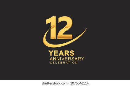 12 years anniversary with swoosh design golden color isolated on black background for celebration