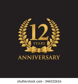 12 years anniversary wreath ribbon logo black background