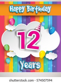 12 Years Birthday Celebration Balloons Clouds Stock Vector (Royalty ...