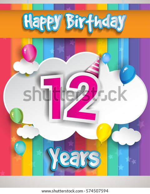 12 Years Birthday Celebration Balloons Clouds Stock Vector (Royalty ...