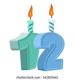 12 years birthday. Number with festive candle for holiday cake. twelve Anniversary