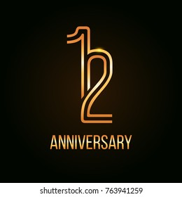 12 Years Golden Anniversary Design using multi liner number
