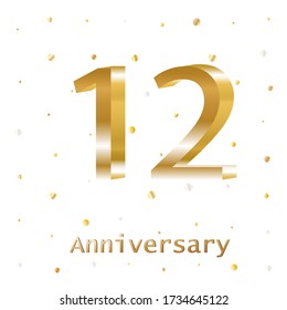 12 Years Golden Anniversary Vector Logo Design. Poster template for Celebrating. 