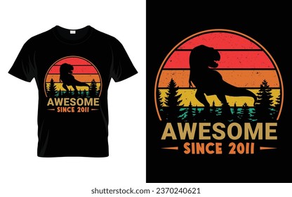 12 Years Old Awesome Since 2011 12th Birthday Boys Girls Dinosaur T Rex Retro T-Shirt