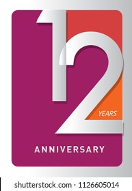 12 years old celebrating modern logo. Colored happy anniversary template numbers. vector design for celebration, invitation card, and greeting card