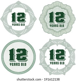 12 Years Old. Guilloche elements for certificate or diploma / currency and money design / vector / CMYK color / All lines are easy editable