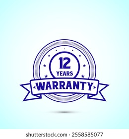 12 years warranty badge and label with blue color