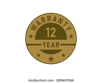 12 years warranty golden badges isolated on white background. Warranty label