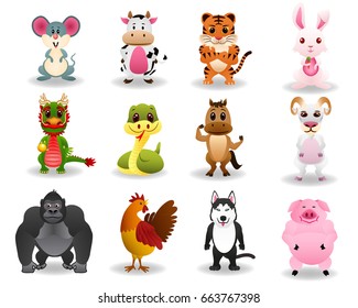 12 Zodiac animal graphic vector