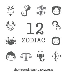 12 Zodiac horoscope cartoon charecter