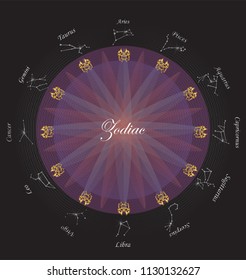 12 zodiac with lines and vintage Golden​baroque elements.