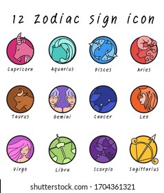 12 zodiac sign icon in circle shape.