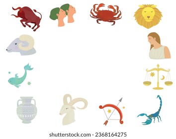 12 Zodiac sign illustration. Horoscope.