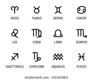 12 Zodiac signs set isolated on white background. horoscope constellation. vector illustration.