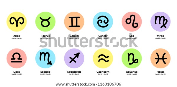 12 Zodiac Signs Vector Graphics Astrology: เวกเตอร์สต็อก (ปลอดค่า ...