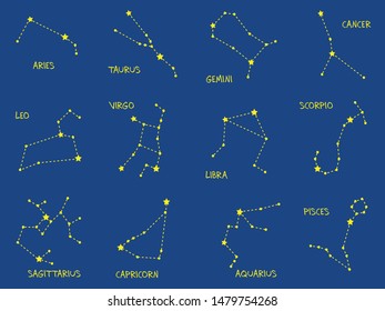12 zodiac star constellation set 